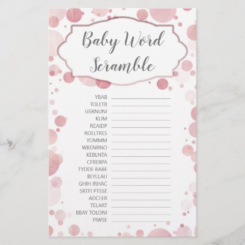 Baby Word Scramble Pale Pink Rose Gold Shower Game