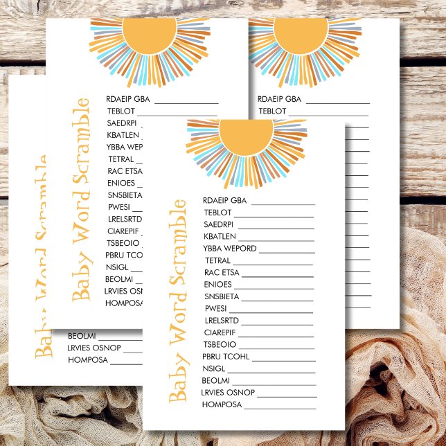 Baby Word Scramble Retro Boho Sun Baby Shower Game (Creator Uploaded)