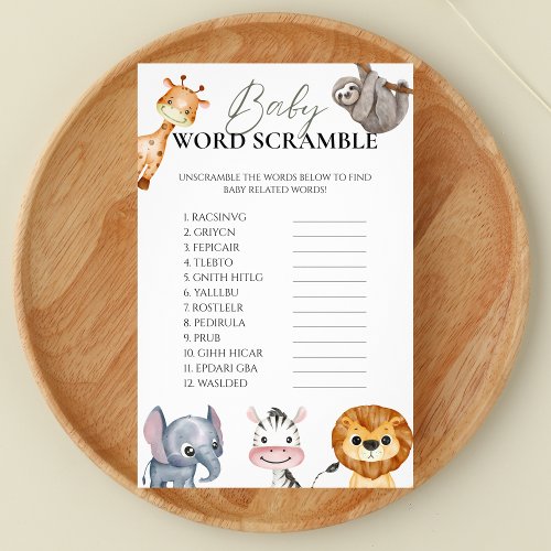 Baby Word Scramble Safari Animals Game Flyer