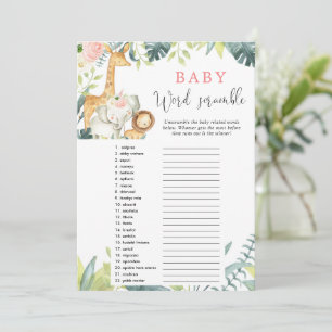 Baby word scramble safari baby shower game invitation