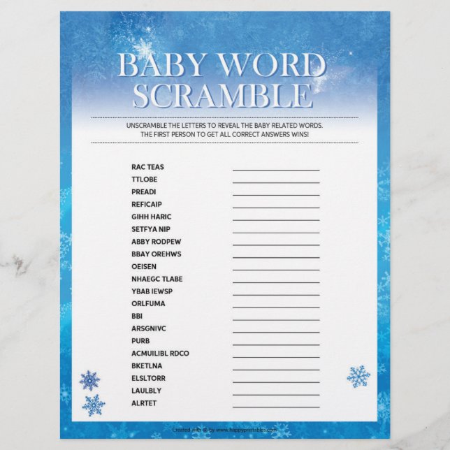 Baby Word Scramble [Snowy Blue] Letterhead (Front)