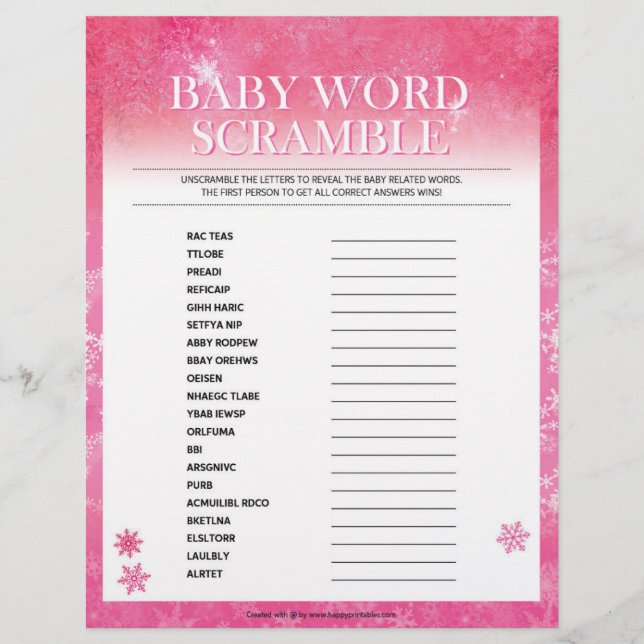 Baby Word Scramble [Snowy Pink] Letterhead (Front)