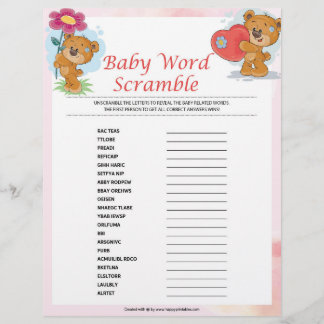 Baby Word Scramble [Teddy Bears] Letterhead