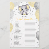 Baby Word Scramble Yellow Elephant Shower Game (Front)