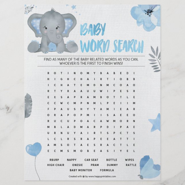 Baby Word Search [Baby Elephant [Blue] Letterhead (Front)