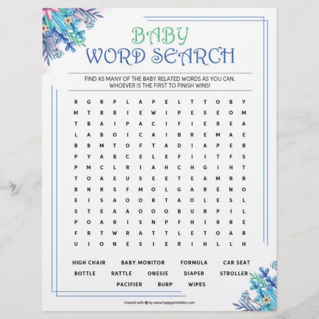 Baby Word Search [Blue Floral] Letterhead (Front)