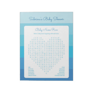 Baby Word Search Blue Ombre Stripes Baby Shower Notepad