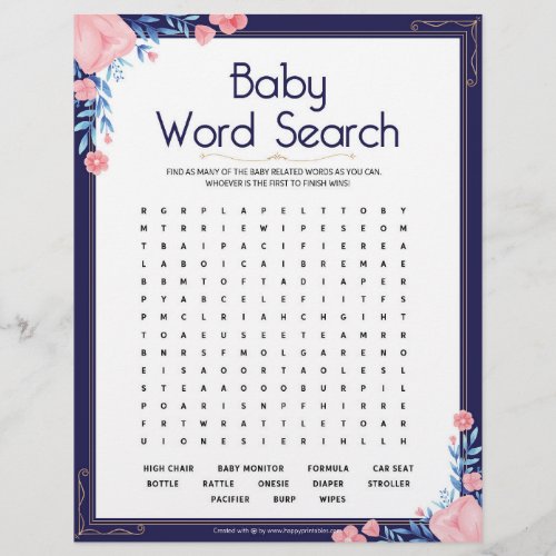 Baby Word Search Floral Frame Letterhead