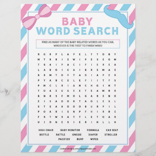 Baby Word Search Gender Surprise Letterhead