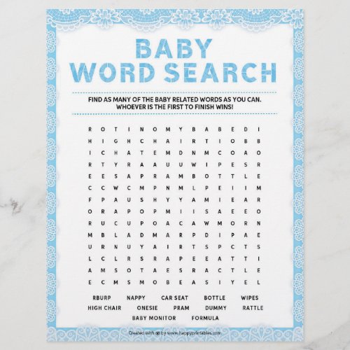 Baby Word Search Luxury Lace Blue Letterhead