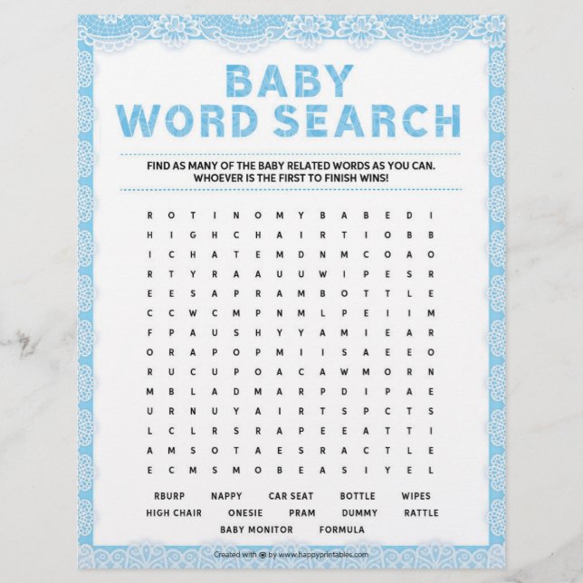 Baby Word Search [Luxury Lace [Blue]] Letterhead (Front)