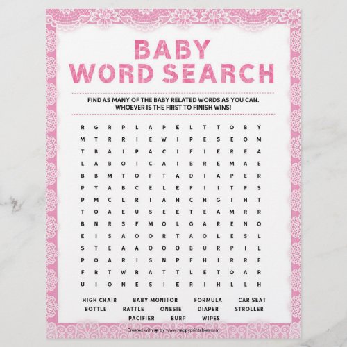 Baby Word Search Luxury Lace Pink Letterhead