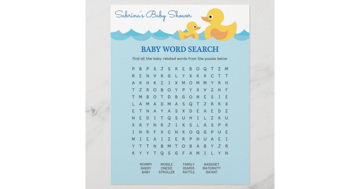 baby shower games for boys word search