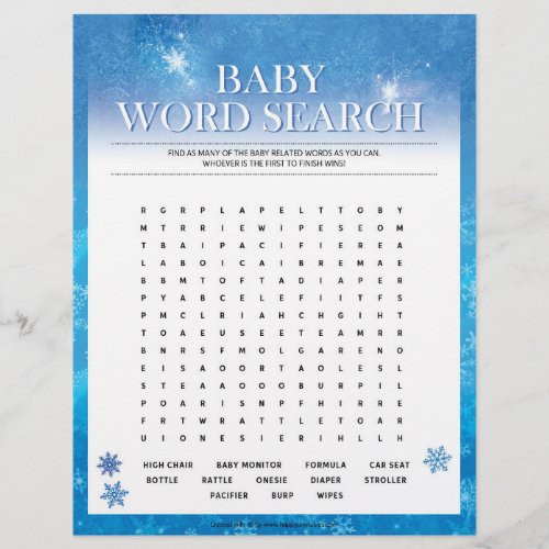 Baby Word Search Snowy Blue Letterhead