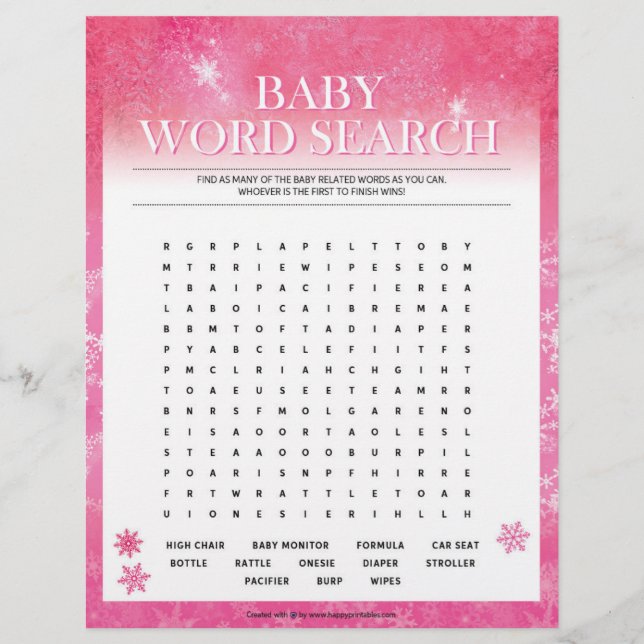 Baby Word Search [Snowy Pink] Letterhead (Front)