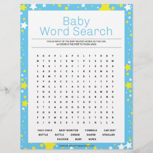 Baby Word Search Starry Night Blue Letterhead
