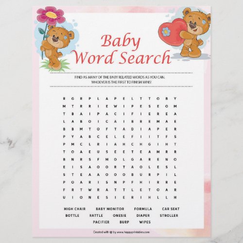 Baby Word Search Teddy Bears Letterhead