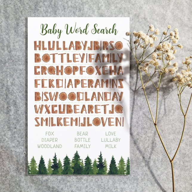 Baby Word Search Woodland Baby Shower Games  (Creator Uploaded)