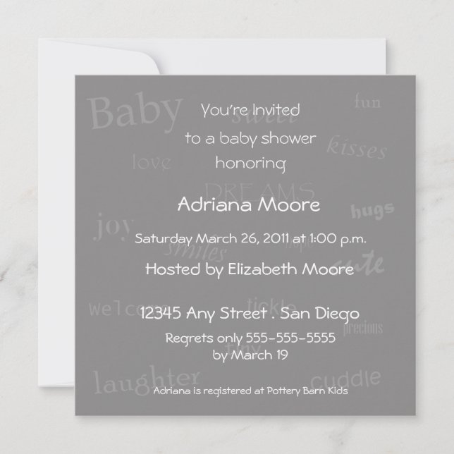 Baby Words Baby Shower Invitation-gray Invitation (Front)