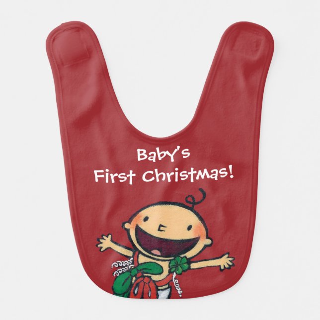 Baby Wrapped in Bows for Christmas Bib (Front)