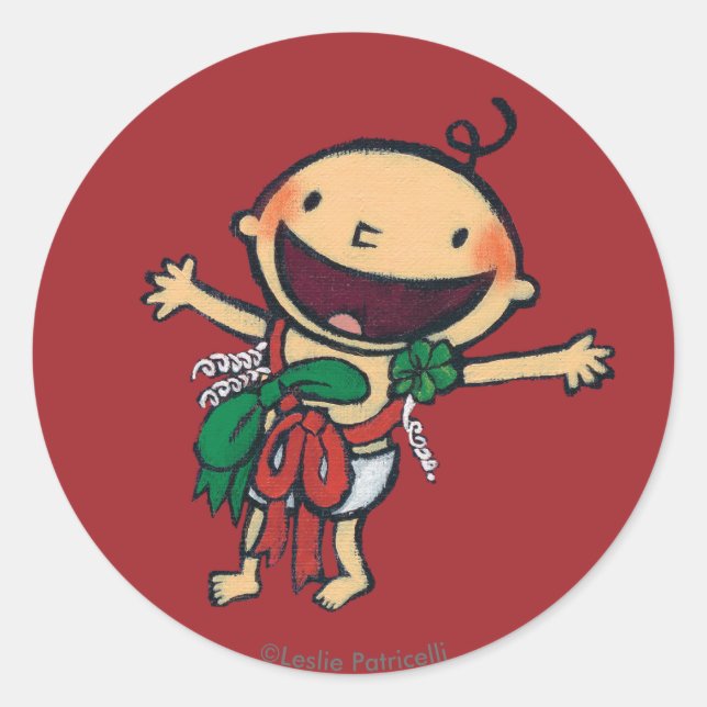 Baby Wrapped in Bows for Christmas Classic Round Sticker (Front)