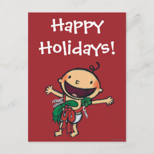 Baby Wrapped in Bows for Christmas Holiday Postcard