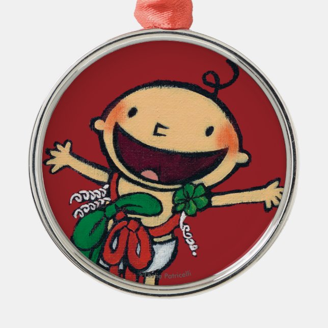 Baby Wrapped in Bows for Christmas Metal Ornament (Front)