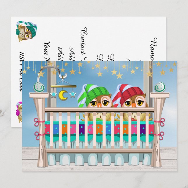 Baby x 2 Lucky You! Twins Invitation (Front/Back)