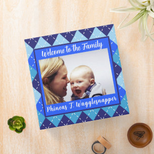 Baby Year One Shades of Blue Argyle Photo 3 Ring Binder