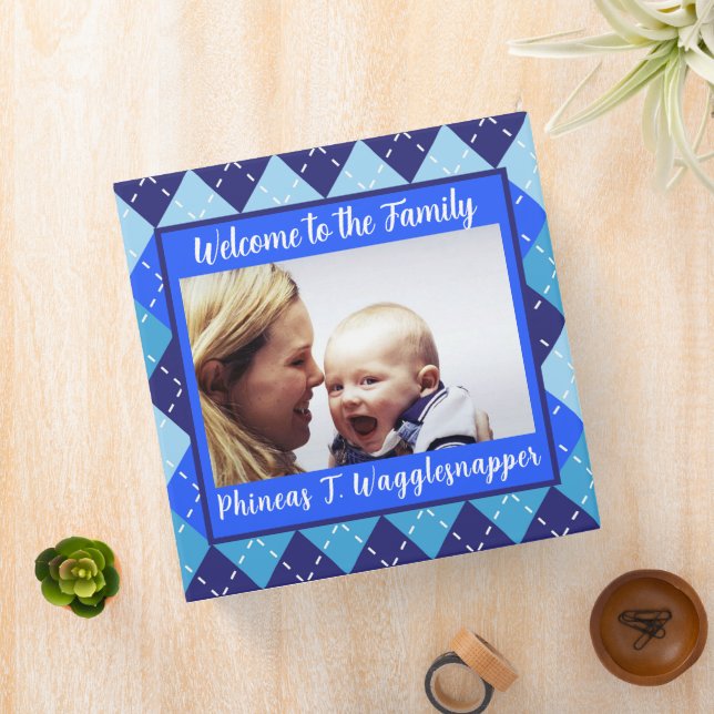Baby Year One Shades of Blue Argyle Photo 3 Ring Binder (In Situ)