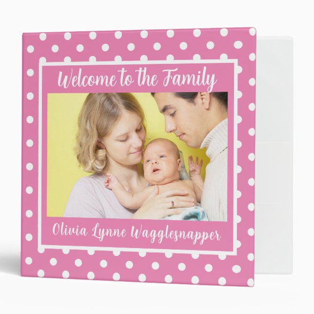 Baby Year One Watermelon Pink Polka Dots Photo 3 Ring Binder (Front/Inside)