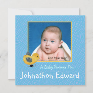 Baby Yellow Chick Blue Photo Baby Shower Invitation