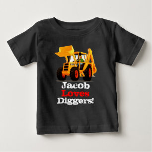 Baby Yellow Digger Custom Name Truck T-Shirt