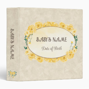 Baby Yellow Floral Photo Album Customizable  3 Ring Binder