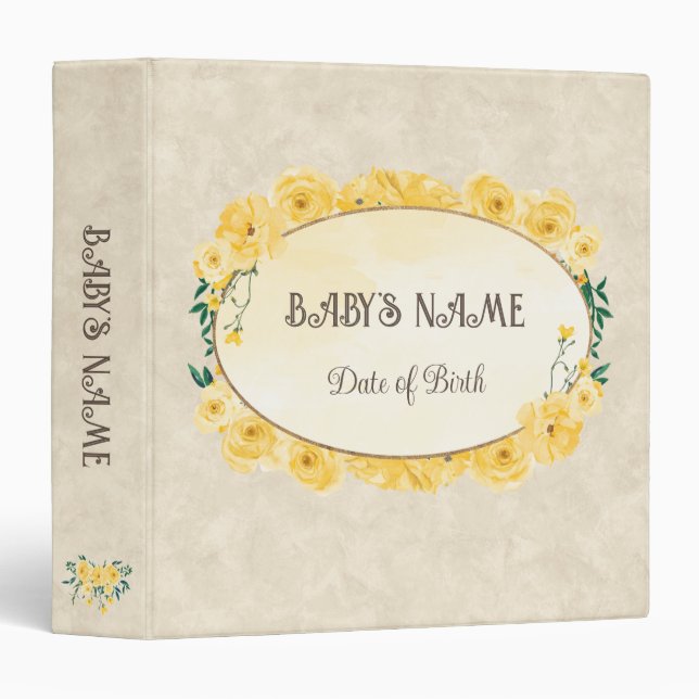 Baby Yellow Floral Photo Album Customizable  3 Ring Binder (Front/Spine)