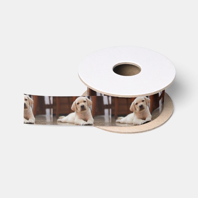Baby Yellow Labrador Puppy Dog laying on Belly Satin Ribbon (Spool)