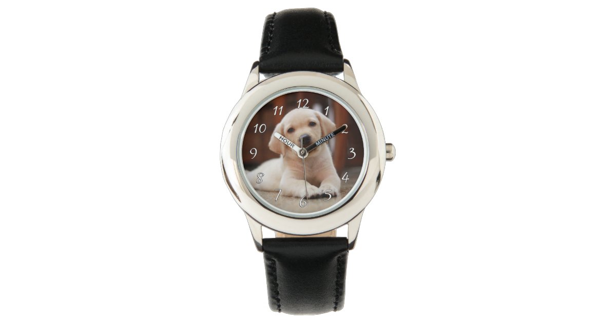 Baby Yellow Labrador Puppy Dog Laying On Belly Wrist Watch Zazzle Com