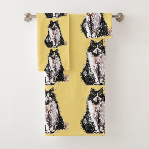 Baby Yellow Tuxedo Black Cat Cats Girls Towel Set