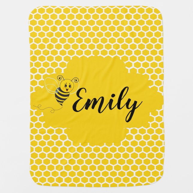 Baby Yellow White Bumble Bee Honeycomb Honey Blanket (Front)