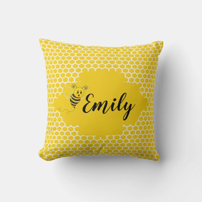 Baby Yellow White Bumble Bee Honeycomb Honey Throw Pillow (Front)