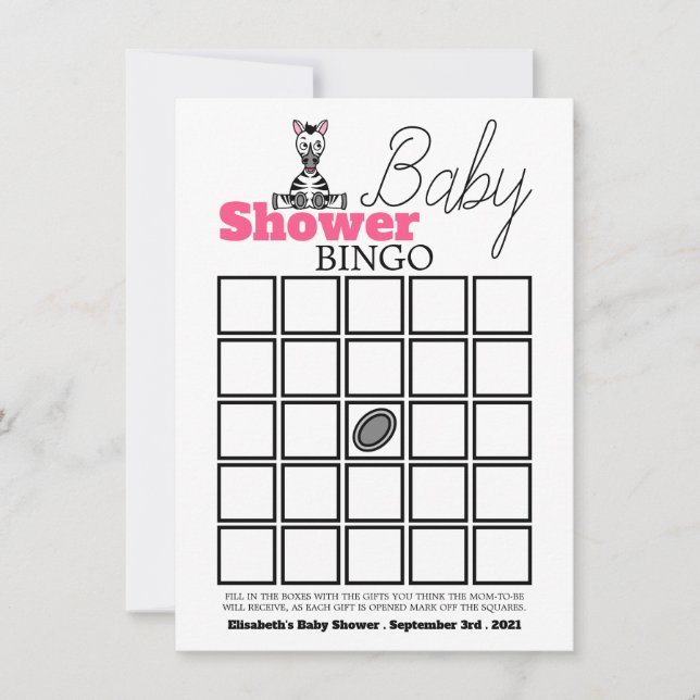 Baby Zebra, Baby Shower Bingo (Front)