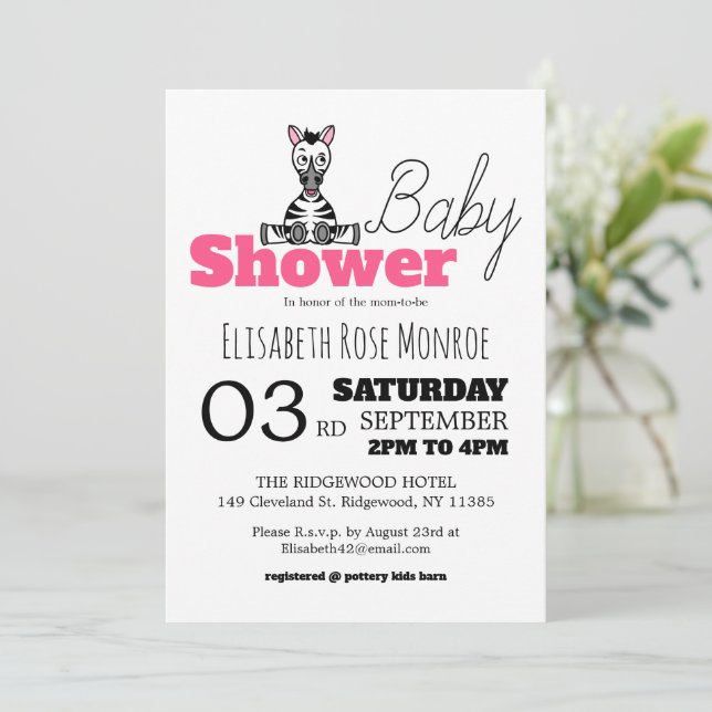 Baby Zebra, Baby Shower Invitation (Standing Front)