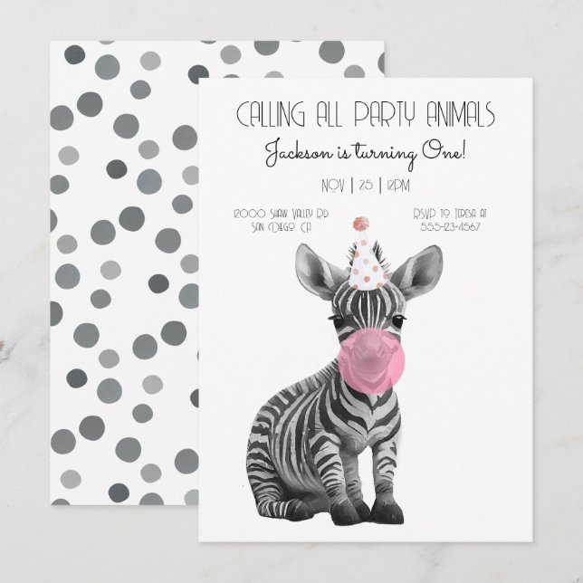 Baby Zebra black and white Birthday Invitation (Front/Back)