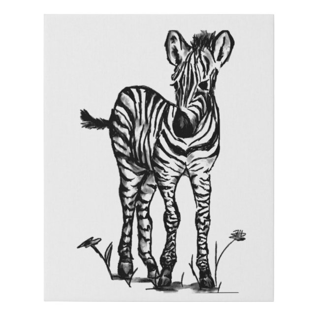 Baby Zebra Black and White Faux Canvas Print (Front)