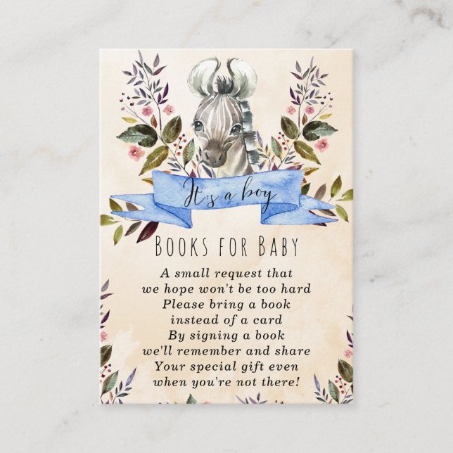 baby zebra blue books for baby request card (Front)