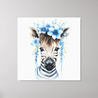 Baby Zebra – Blue Flower Crown Canvas Print
