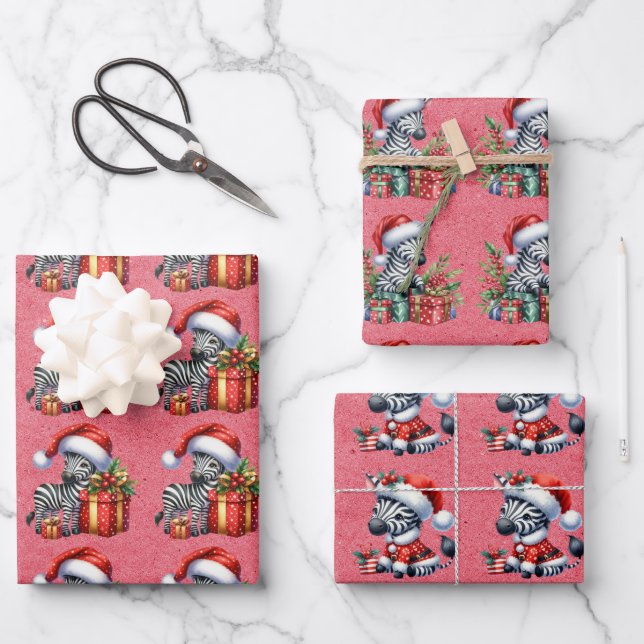 Baby Zebra Christmas Kids  Wrapping Paper Sheets (Front)
