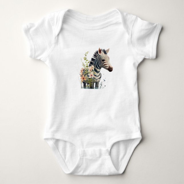 Baby Zebra Cute Safari Animal Baby Bodysuit (Front)
