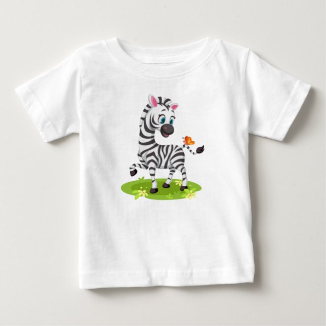Baby Zebra Drawing Playing with Butterfly-23960 Baby T-Shirt (Front)