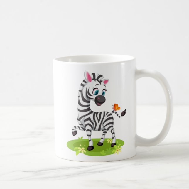 Baby Zebra Drawing Playing with Butterfly-23960 Coffee Mug (Right)